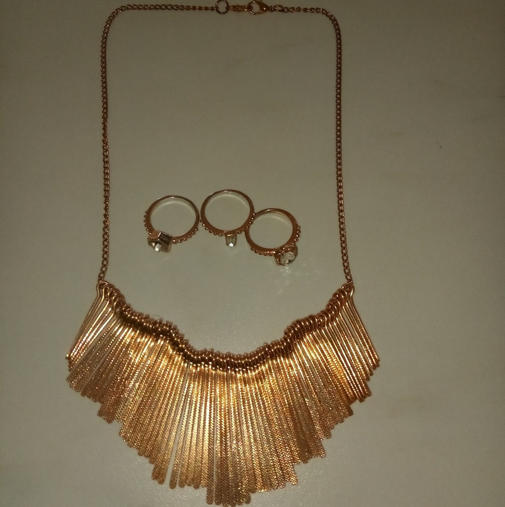 Gold tone Ring and necklace set
